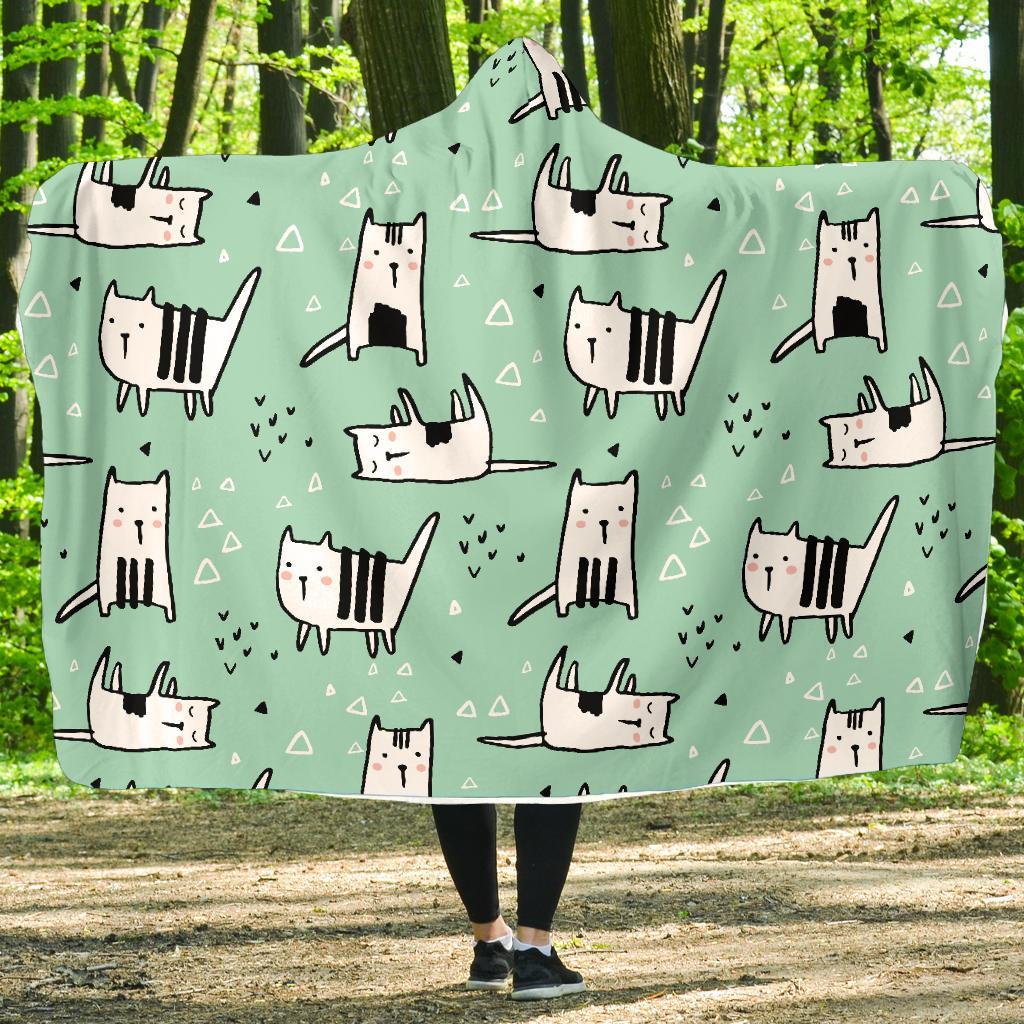 Cat Kitten Pattern Print Hooded Blanket-grizzshop