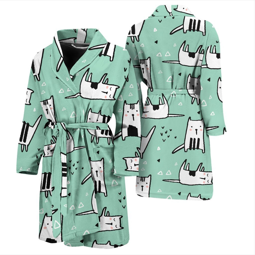 Cat Kitten Pattern Print Men Long Robe-grizzshop