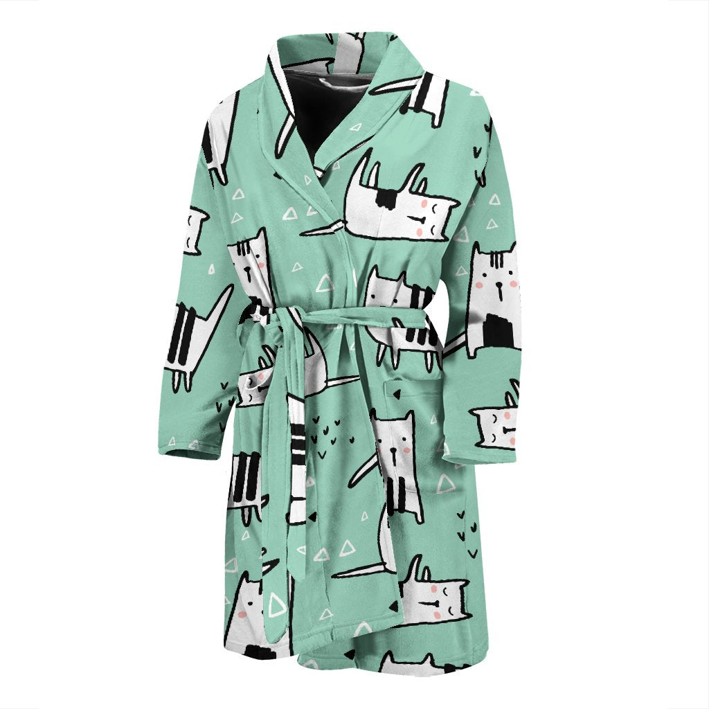 Cat Kitten Pattern Print Men Long Robe-grizzshop