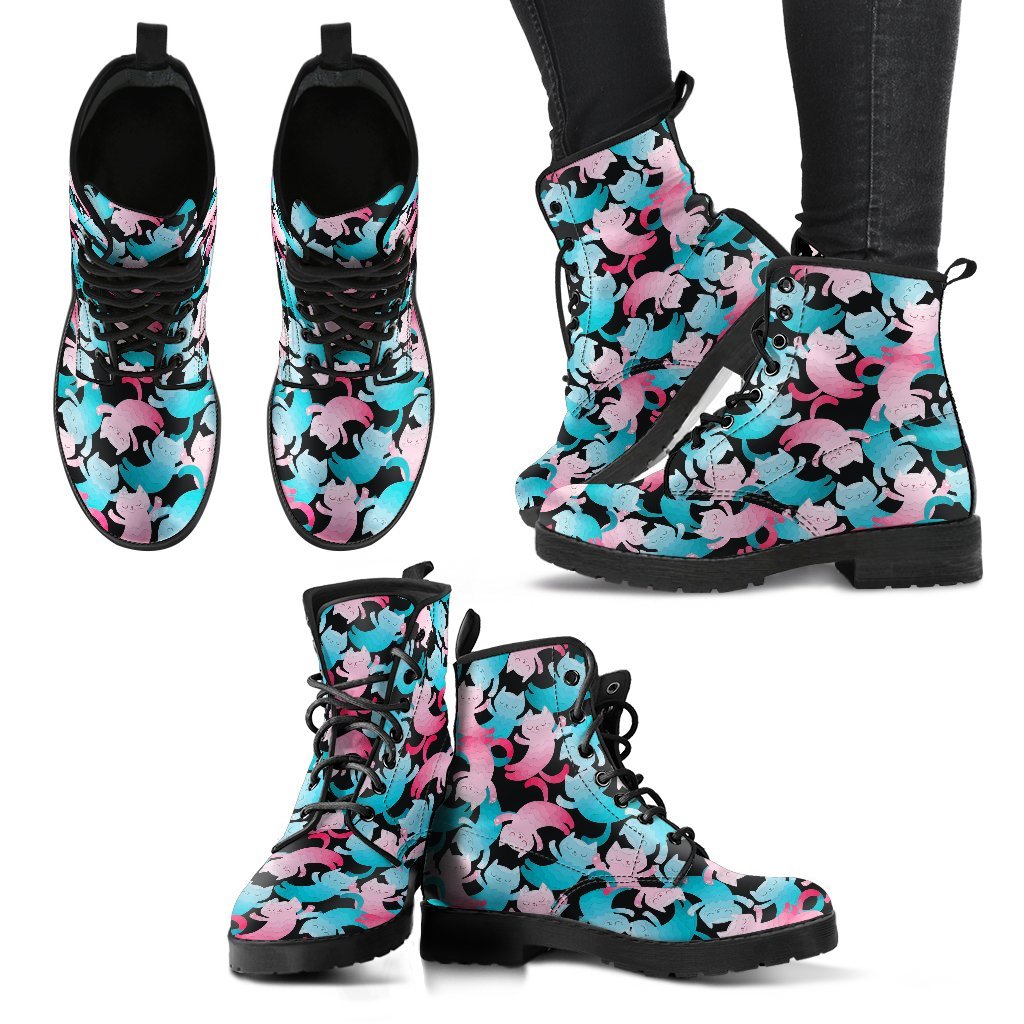 Cat Pattern Women's Leather Boots-grizzshop