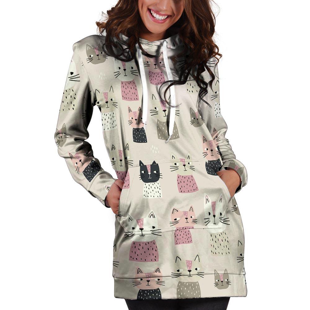 Cat Print Hoodie Dress-grizzshop