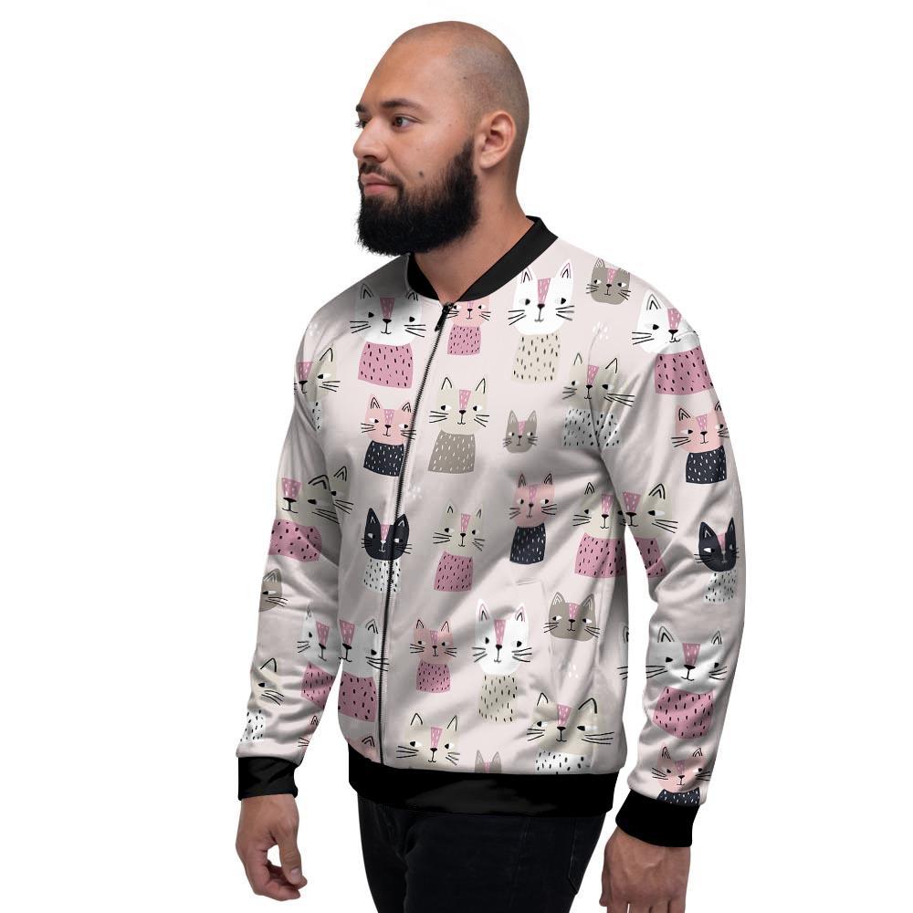 Cat Print Men's Bomber Jacket-grizzshop