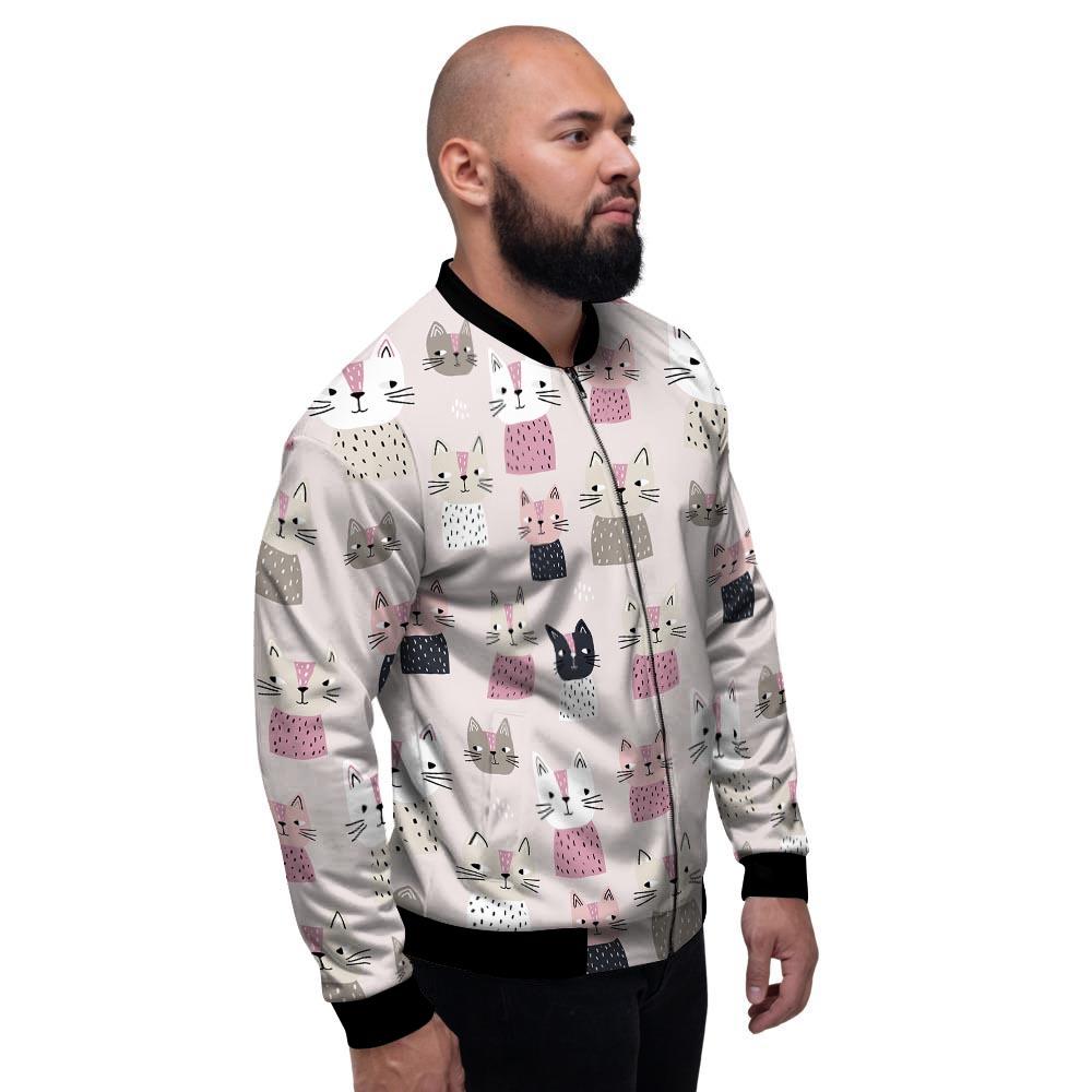 Cat Print Men's Bomber Jacket-grizzshop