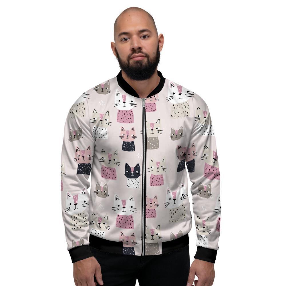 Cat Print Men's Bomber Jacket-grizzshop