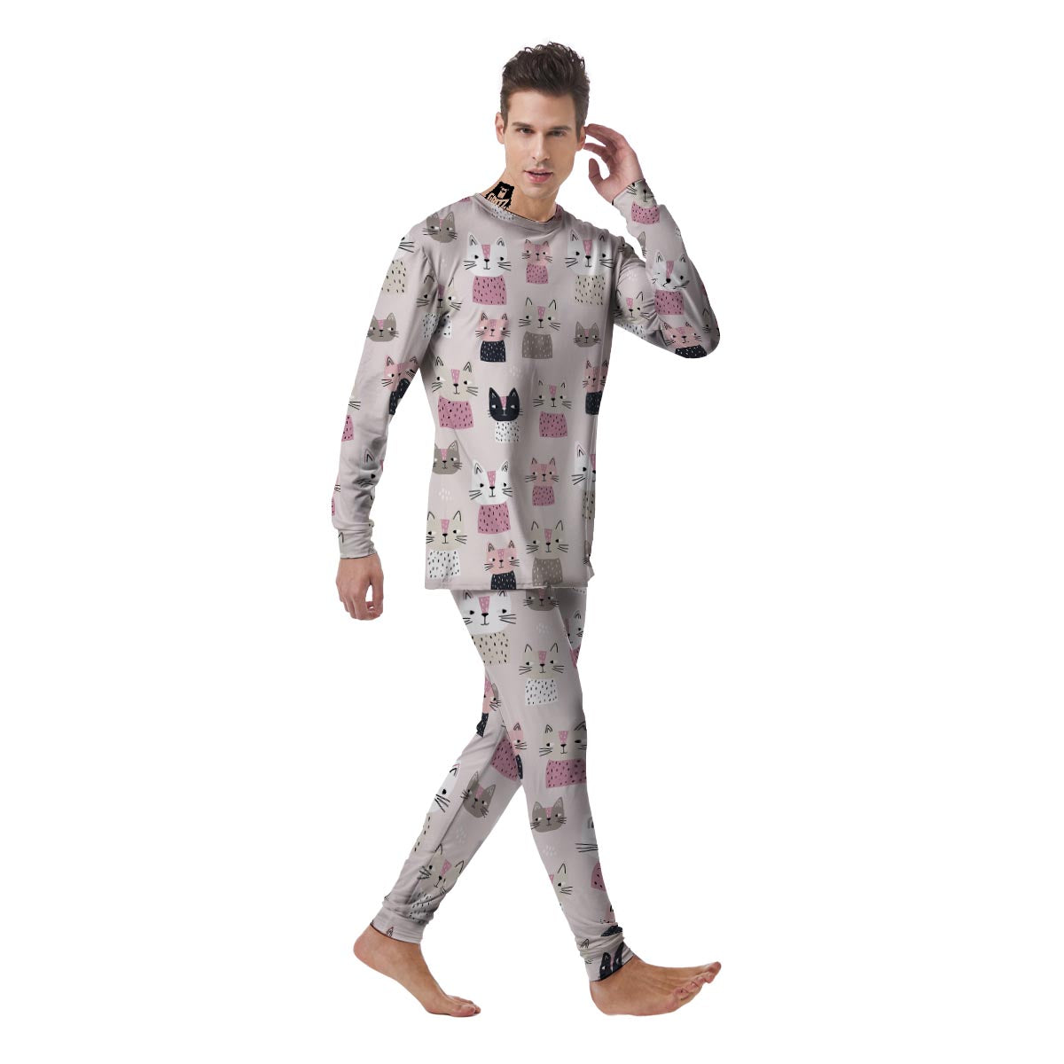 Cat Print Men's Pajamas-grizzshop