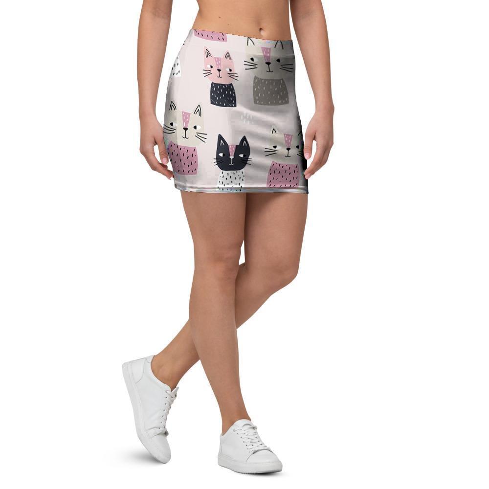 Cat Print Mini Skirt-grizzshop