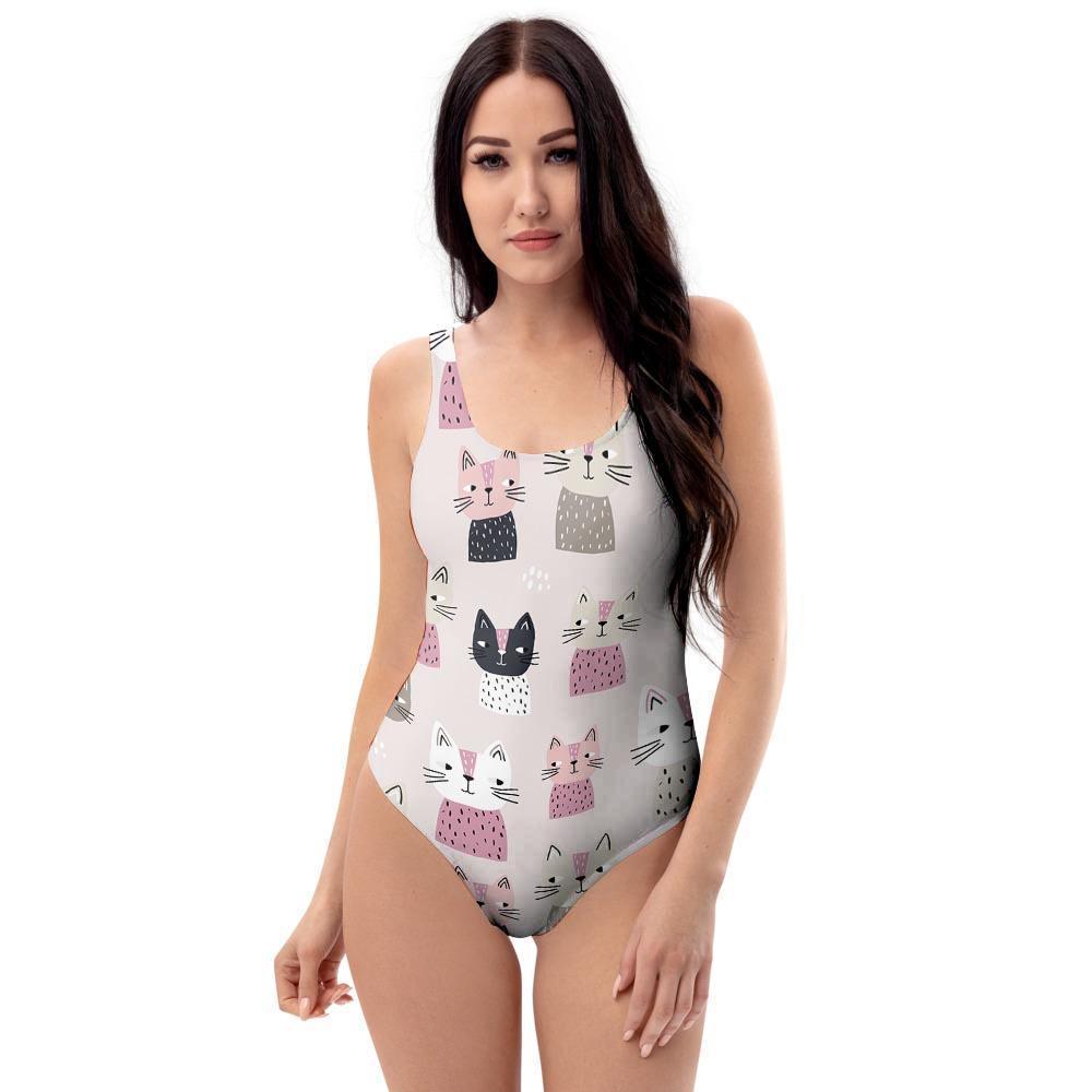 Cat Print One Piece Swimsuite-grizzshop