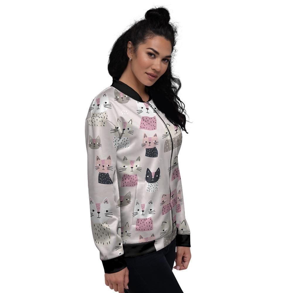 Cat Print Women's Bomber Jacket-grizzshop