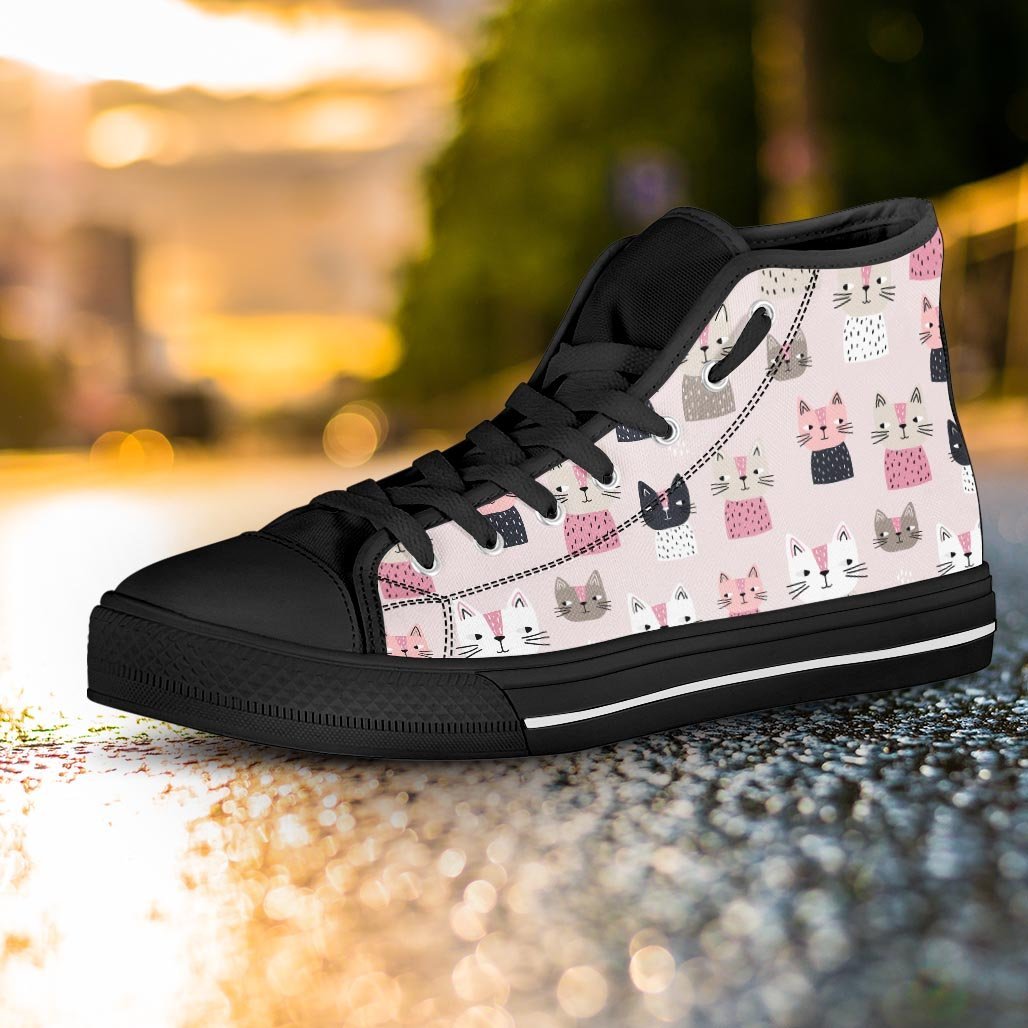 Cat Print Women's High Top Shoes-grizzshop