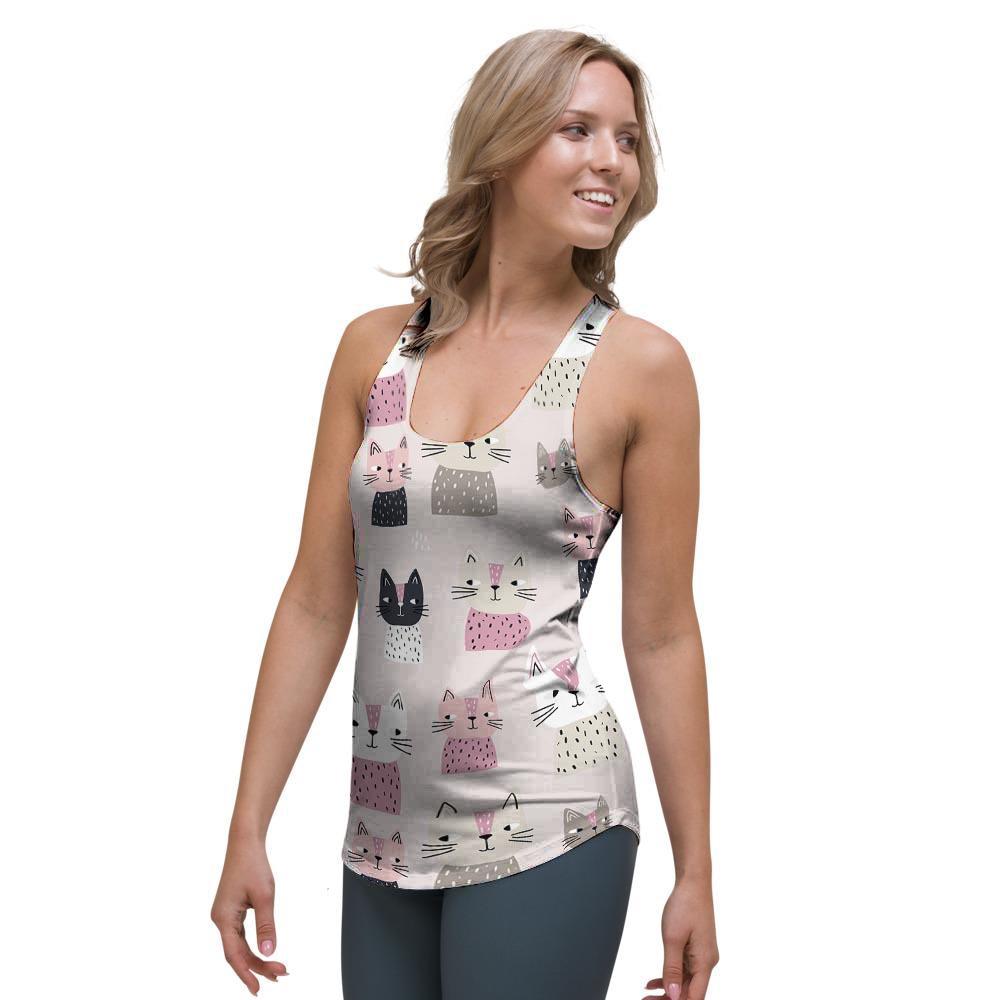 Cat Print Women's Racerback Tank Top-grizzshop