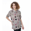 Cat Print Women's Short Sleeve Shirts-grizzshop