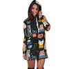 Cat Style Print Hoodie Dress-grizzshop