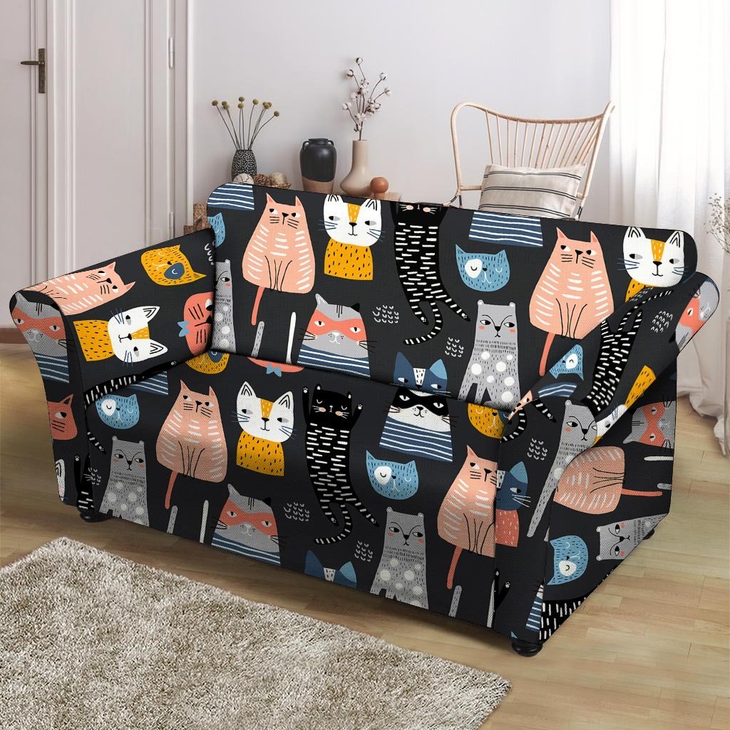 Cat Style Print Loveseat Cover-grizzshop