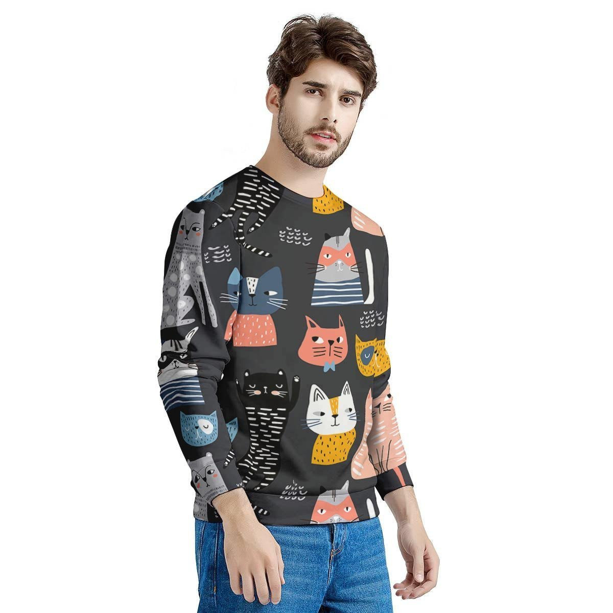 Cat Style Print Men's Sweatshirt-grizzshop