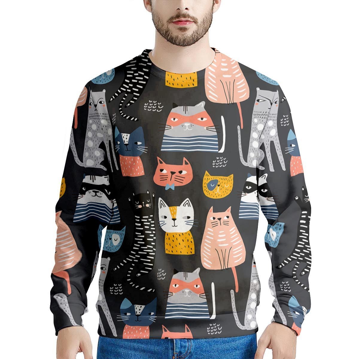 Cat Style Print Men's Sweatshirt-grizzshop