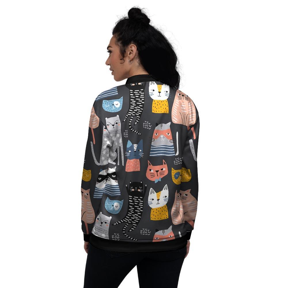 Cat Style Print Women's Bomber Jacket-grizzshop