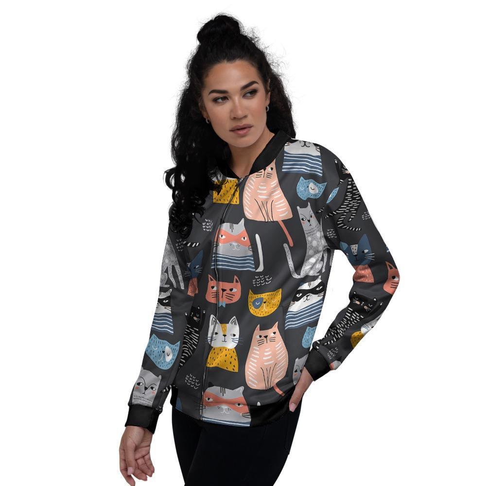 Cat Style Print Women's Bomber Jacket-grizzshop