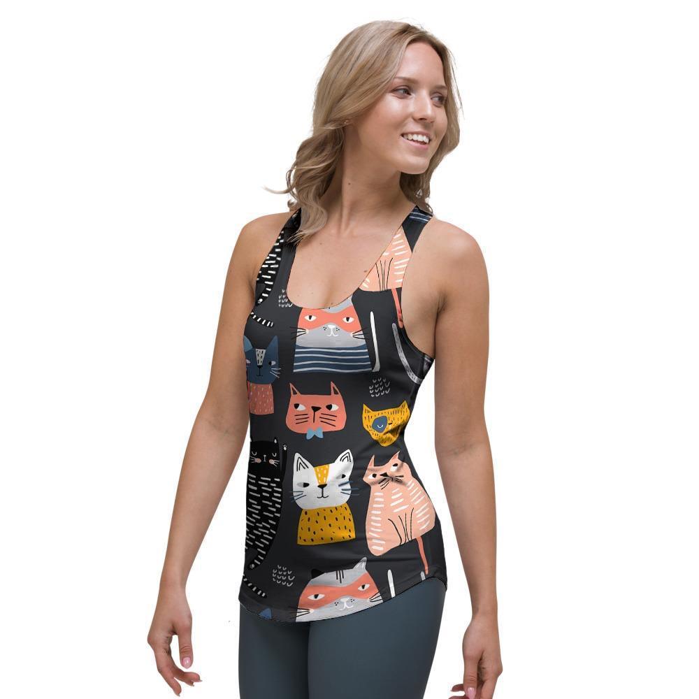 Cat Style Print Women's Racerback Tank Top-grizzshop