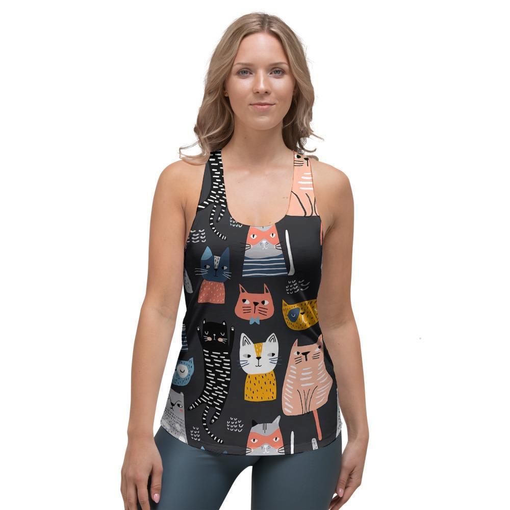Cat Style Print Women's Racerback Tank Top-grizzshop