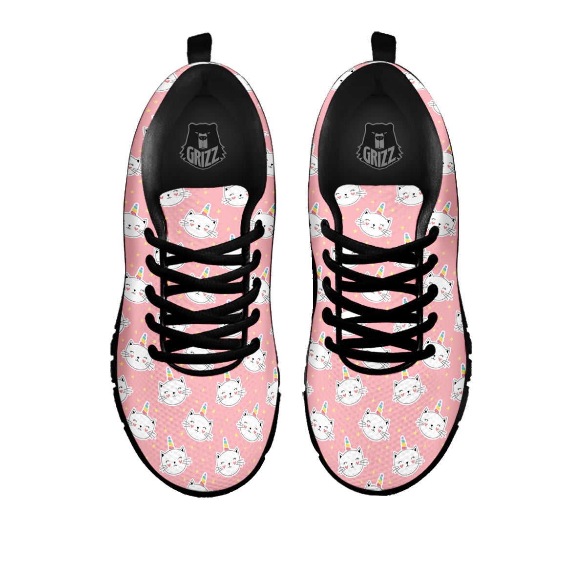 Cat Unicorn Cute Print Pattern Black Sneaker-grizzshop
