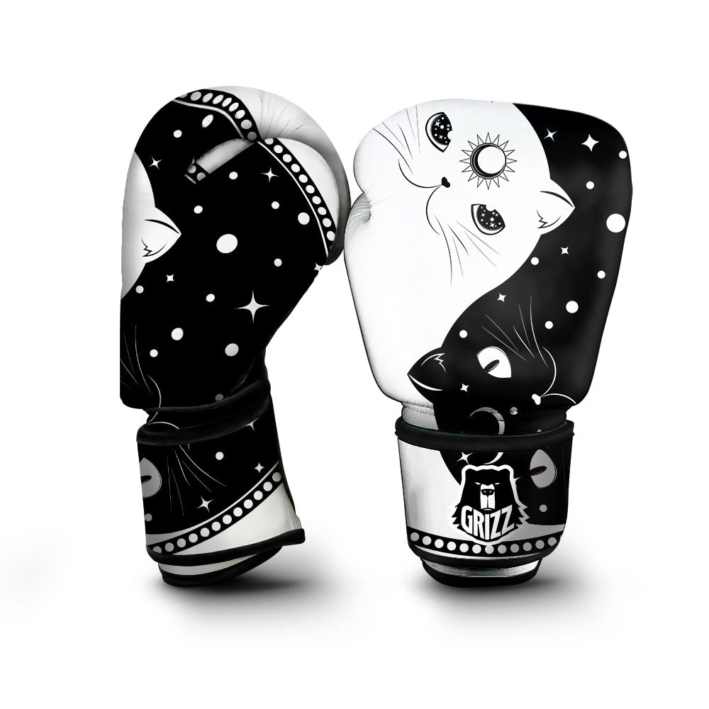 Cat Yin Yang White And Black Print Boxing Gloves-grizzshop