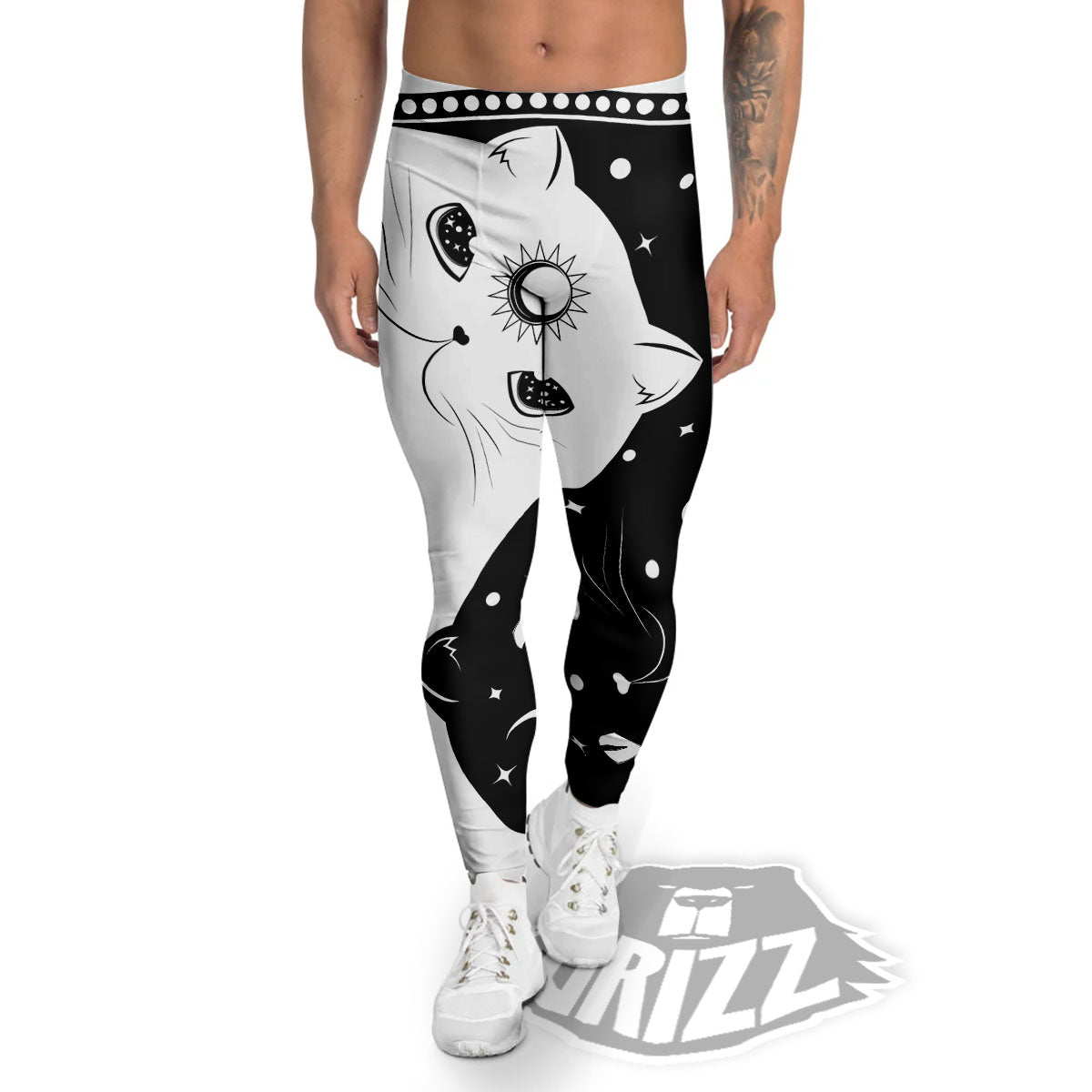 Cat Yin Yang White And Black Print Men's Leggings-grizzshop