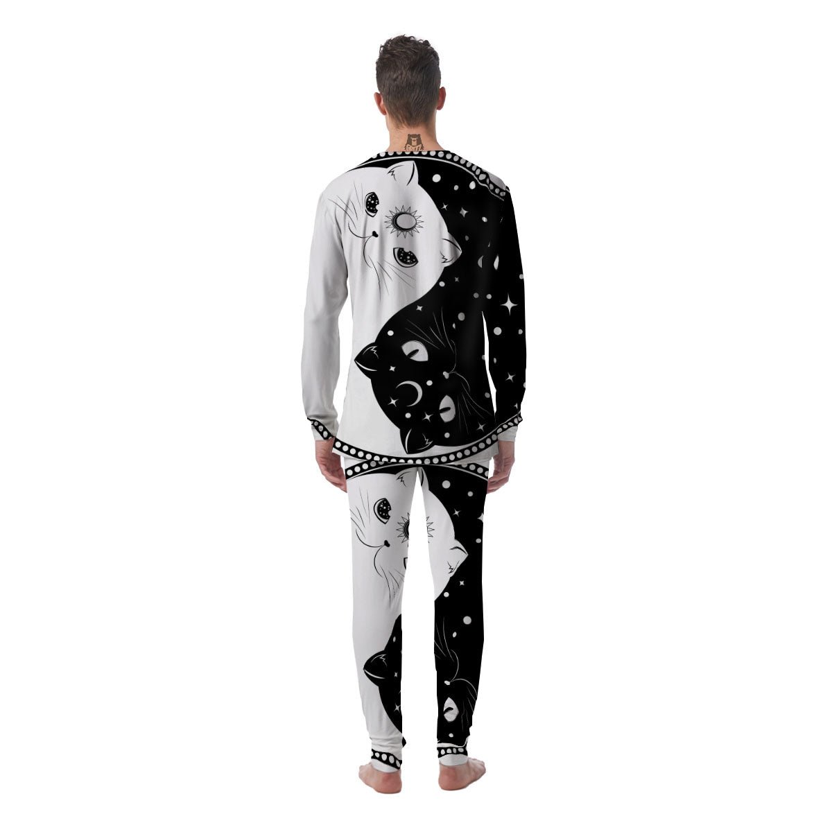 Cat Yin Yang White And Black Print Men's Pajamas-grizzshop