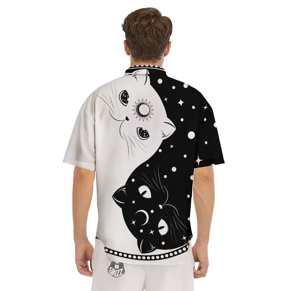 Cat Yin Yang White And Black Print Men's Short Sleeve Shirts-grizzshop