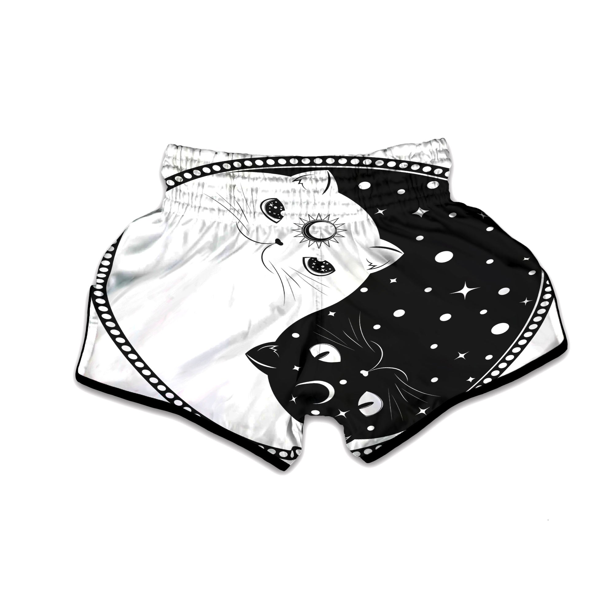 Cat Yin Yang White And Black Print Muay Thai Boxing Shorts-grizzshop