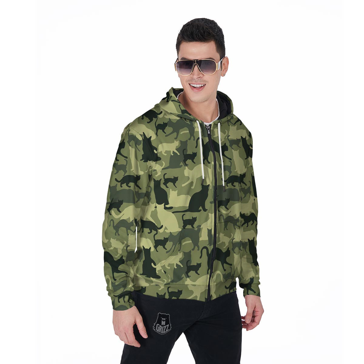 Cat Camouflage Print Men's Zip Up Hoodie-grizzshop