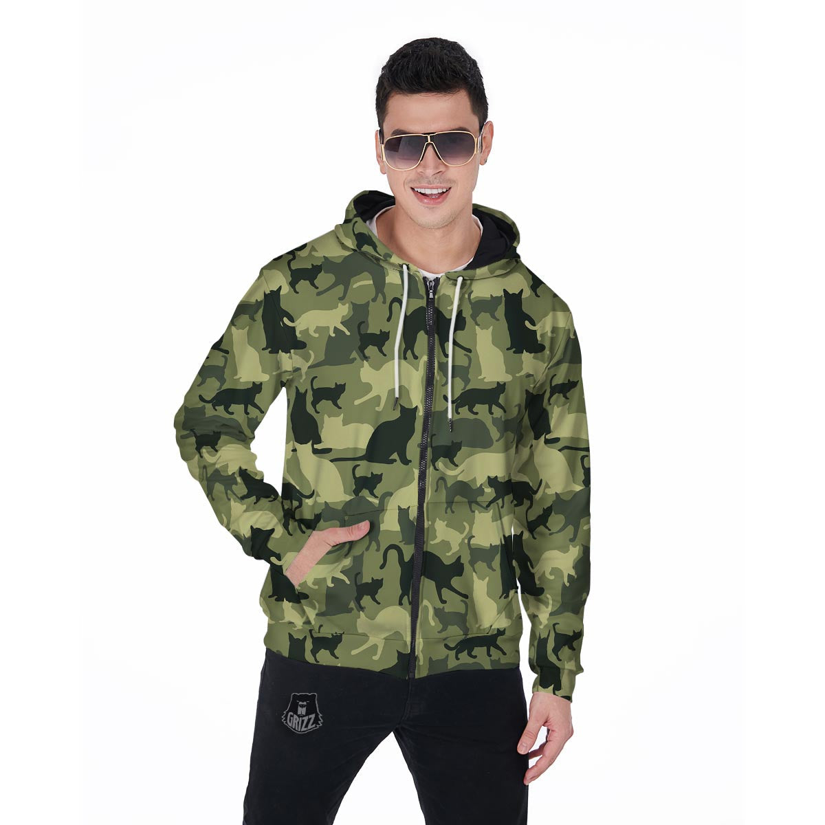 Cat Camouflage Print Men's Zip Up Hoodie-grizzshop