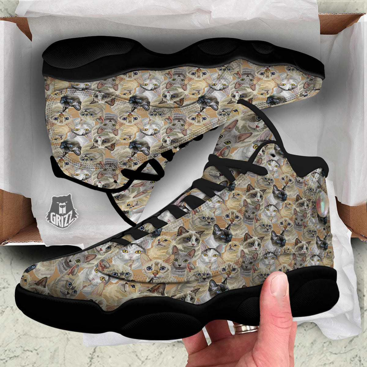 Cats Portrait Print Pattern Black Basketball Shoes-grizzshop