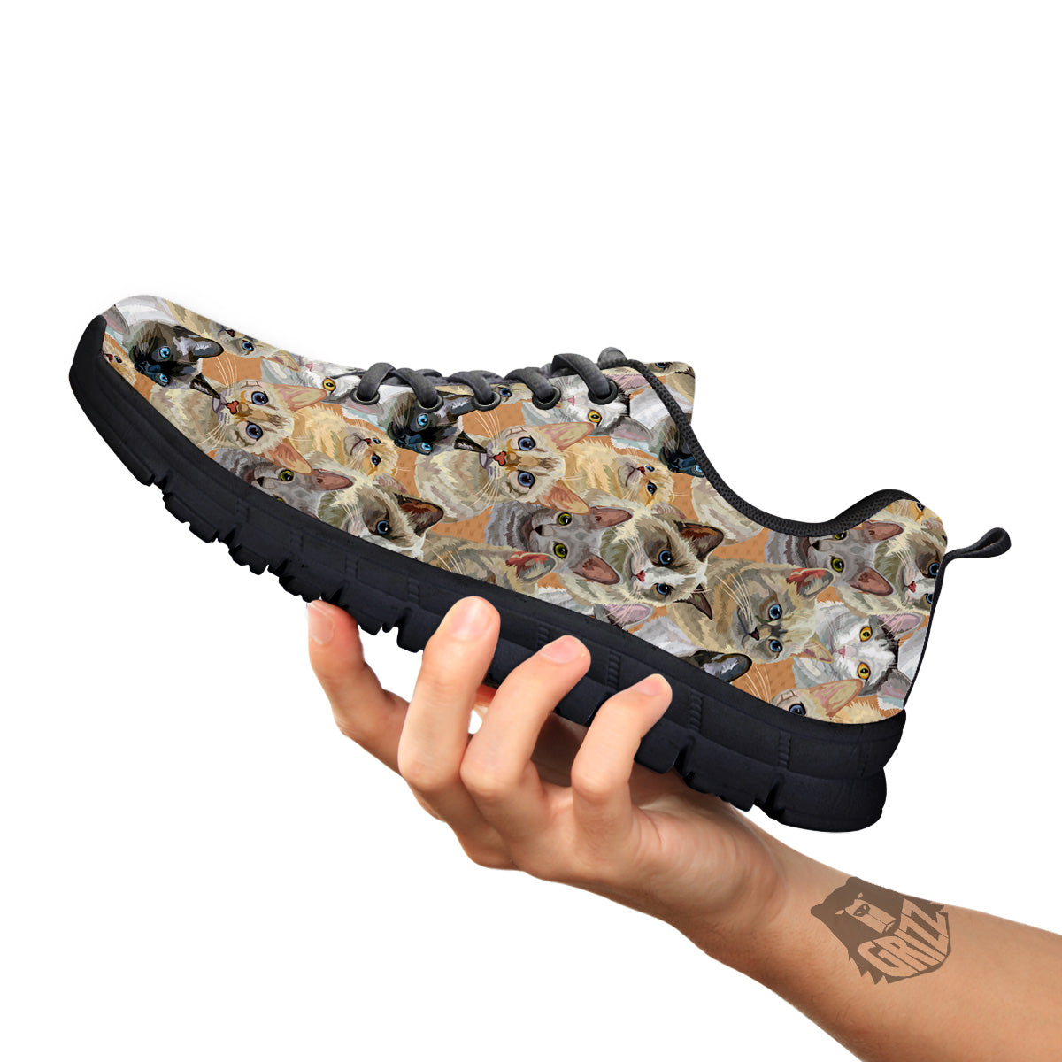 Cats Portrait Print Pattern Black Sneaker-grizzshop