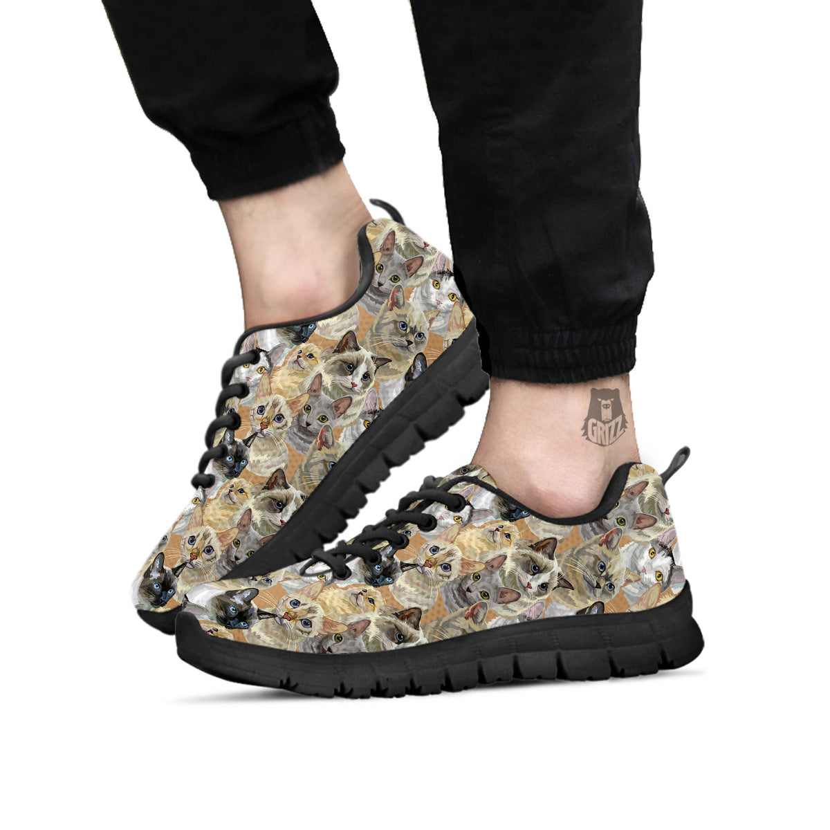 Cats Portrait Print Pattern Black Sneaker-grizzshop