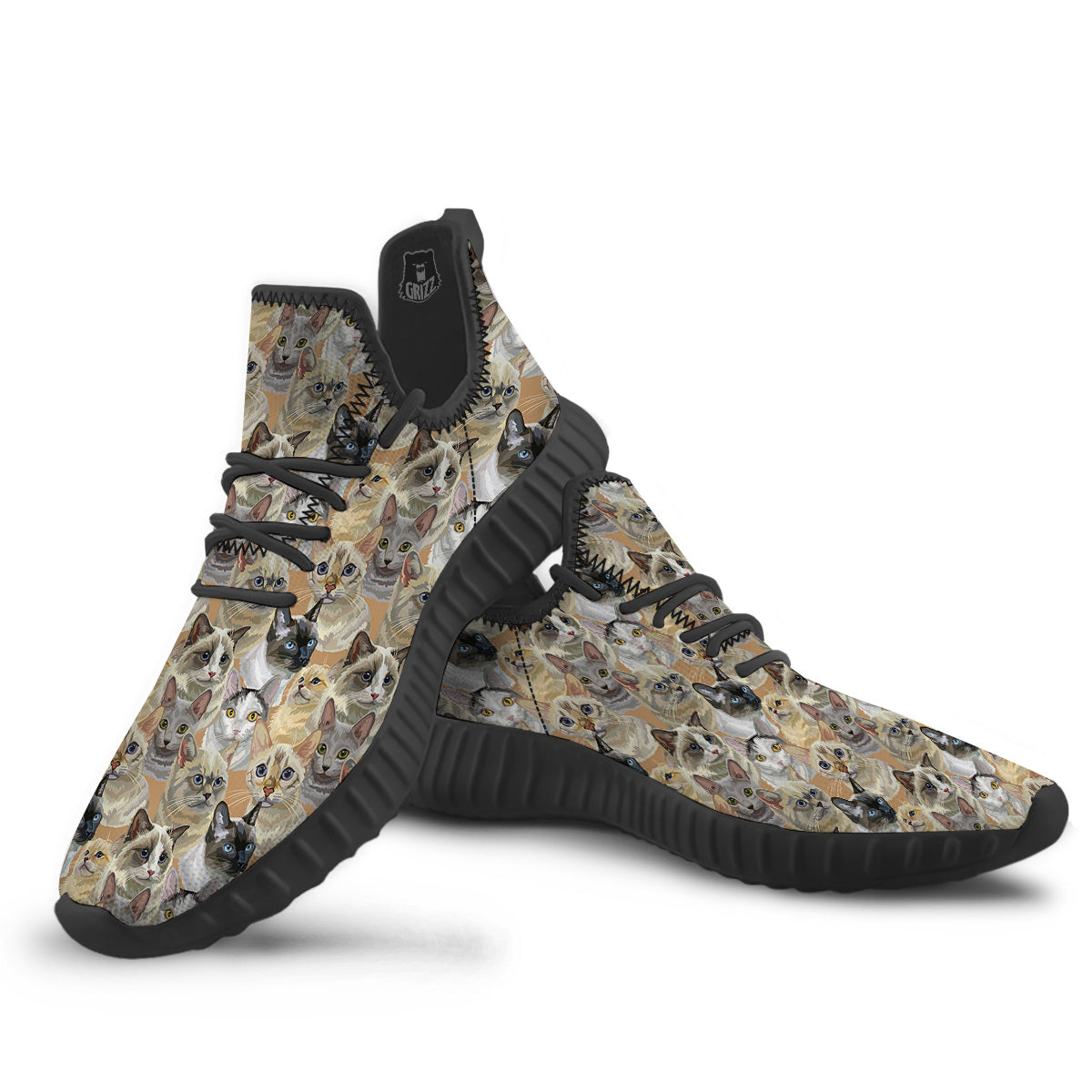 Cats Portrait Print Pattern Black Walking Shoes-grizzshop