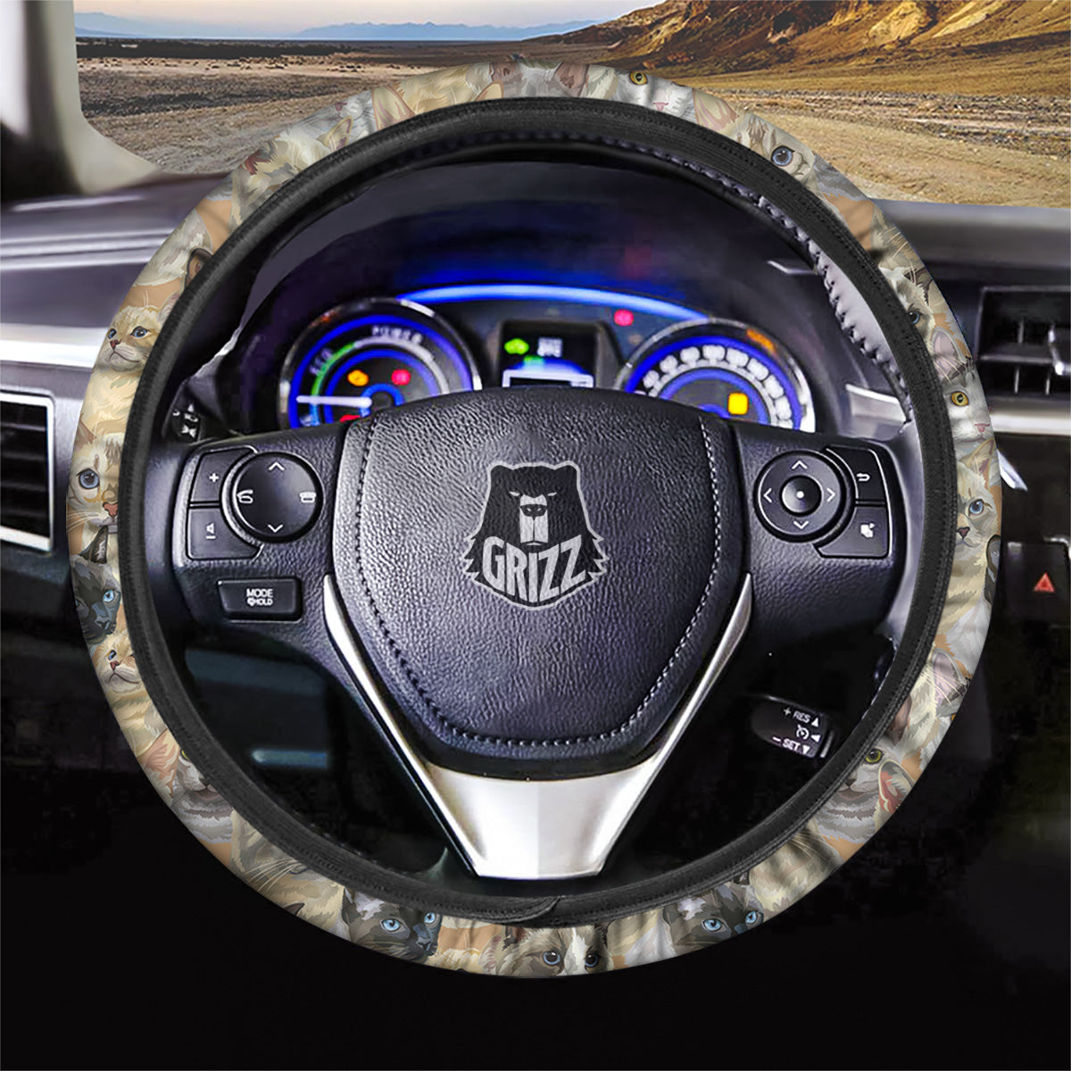 Cats Portrait Print Pattern Car Steering Wheel Cover-grizzshop