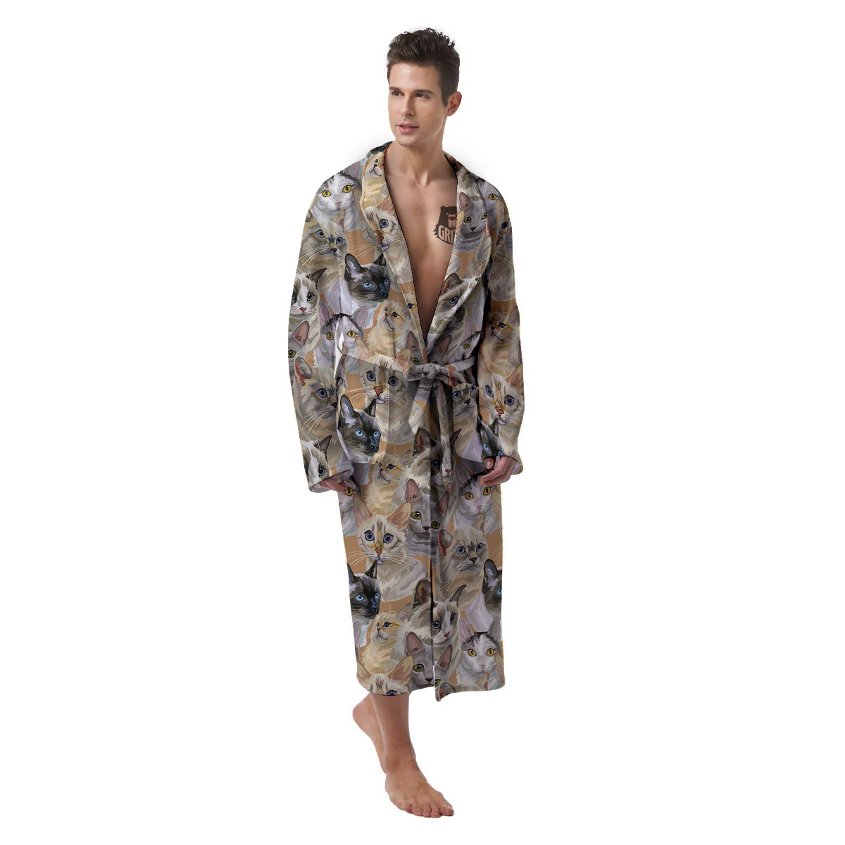 Cats Portrait Print Pattern Men's Robe-grizzshop