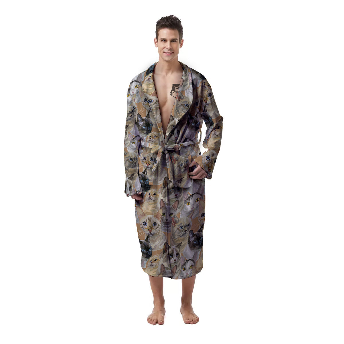 Cats Portrait Print Pattern Men's Robe-grizzshop