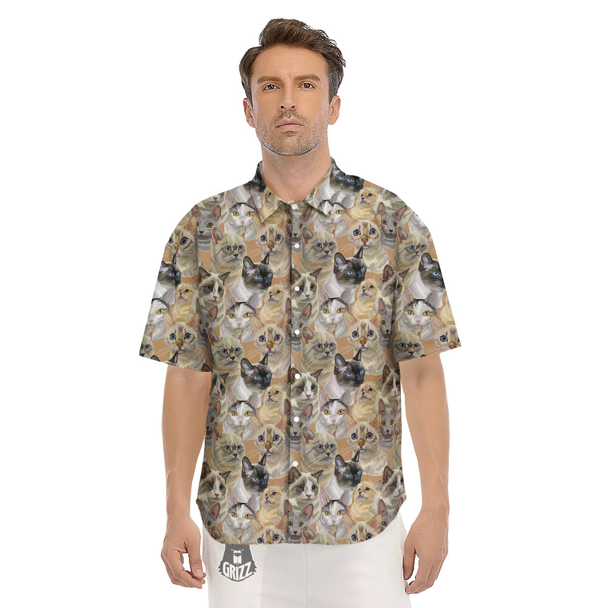 Cats Portrait Print Pattern Men's Short Sleeve Shirts-grizzshop