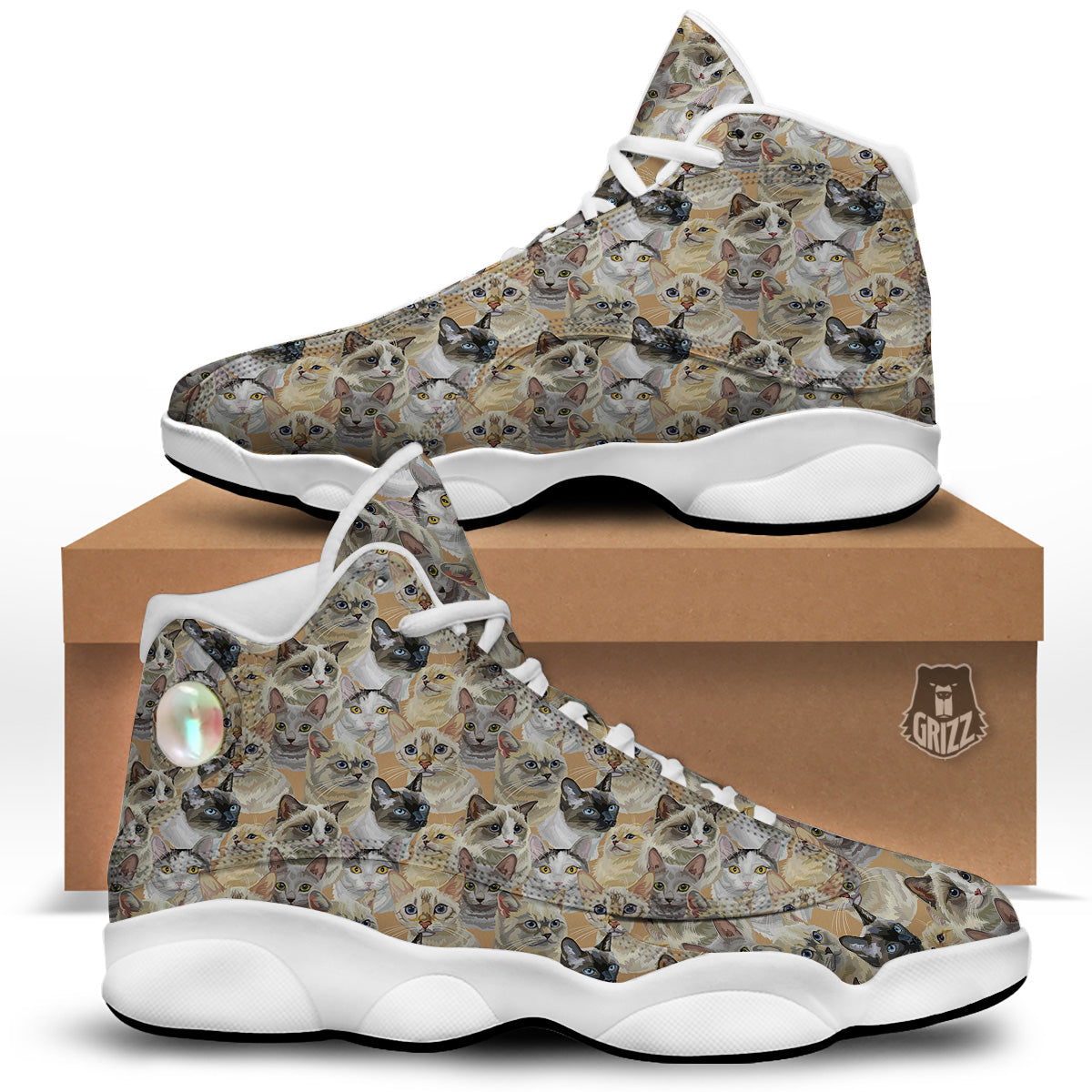 Cats Portrait Print Pattern White Basketball Shoes-grizzshop