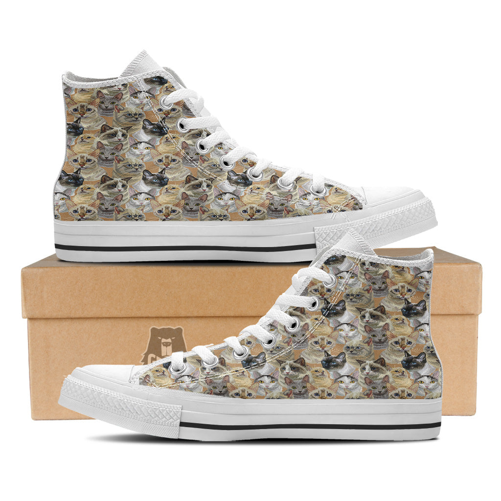 Cats Portrait Print Pattern White High Top Shoes-grizzshop