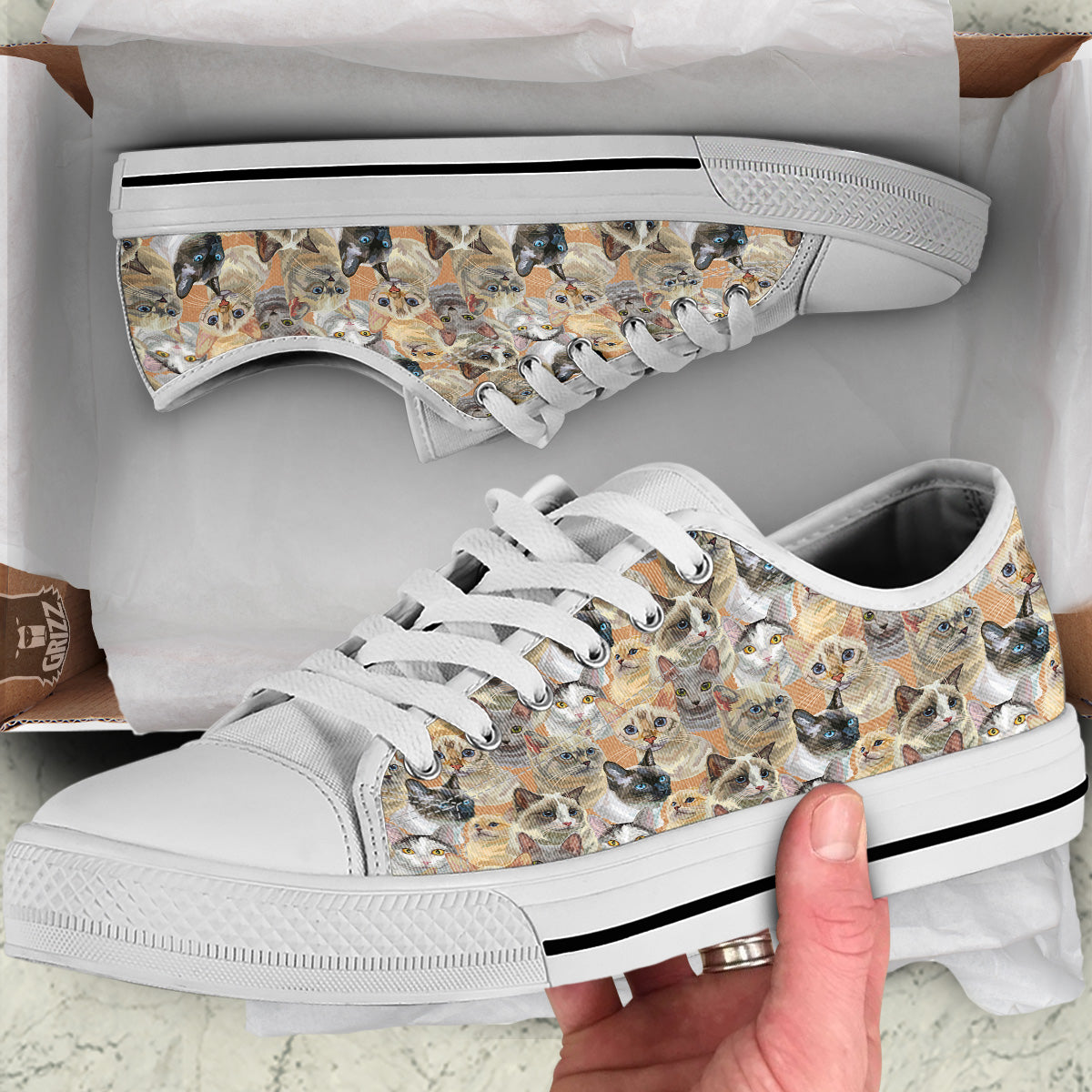 Cats Portrait Print Pattern White Low Top Shoes-grizzshop