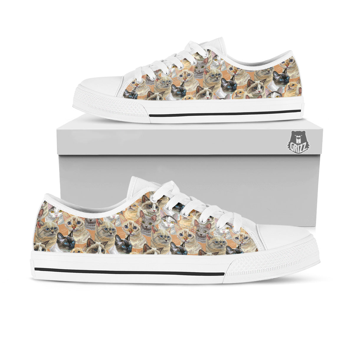 Cats Portrait Print Pattern White Low Top Shoes-grizzshop