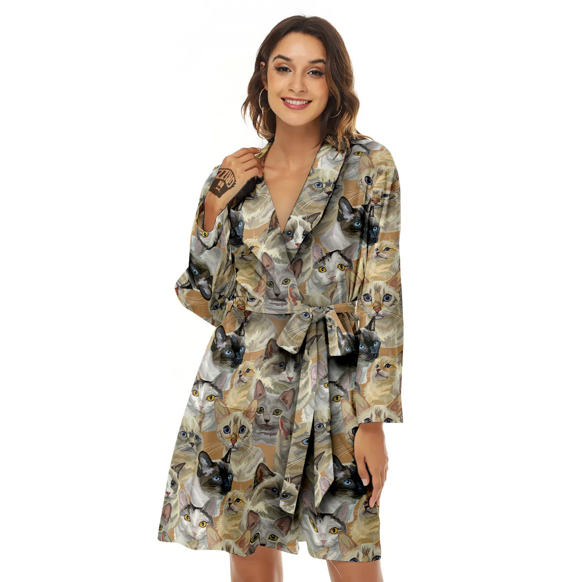 Cats Portrait Print Pattern Women's Robe-grizzshop