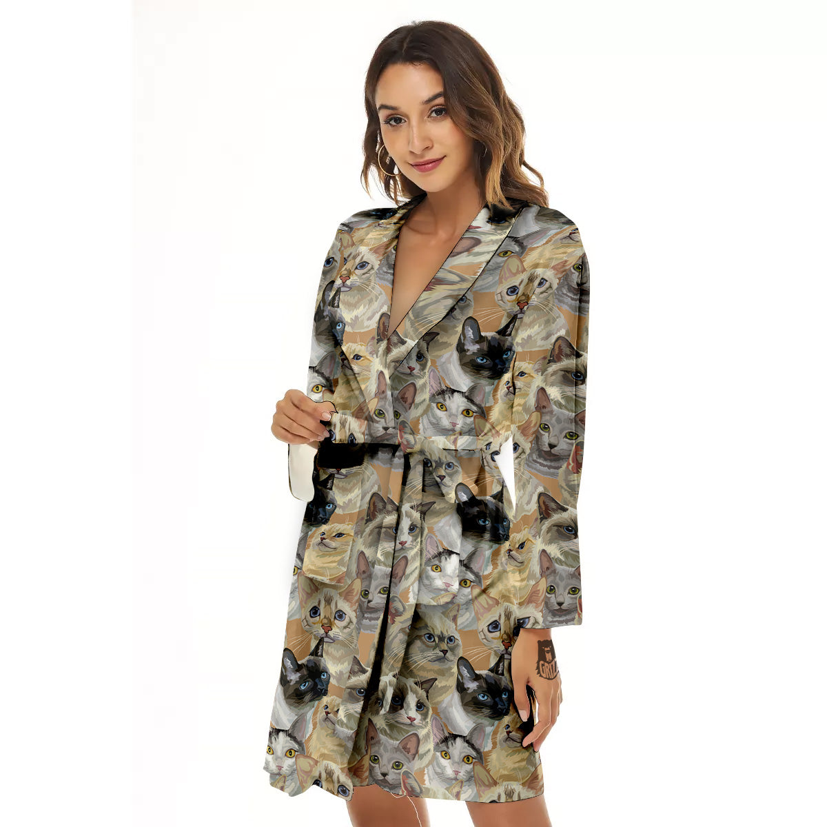 Cats Portrait Print Pattern Women's Robe-grizzshop