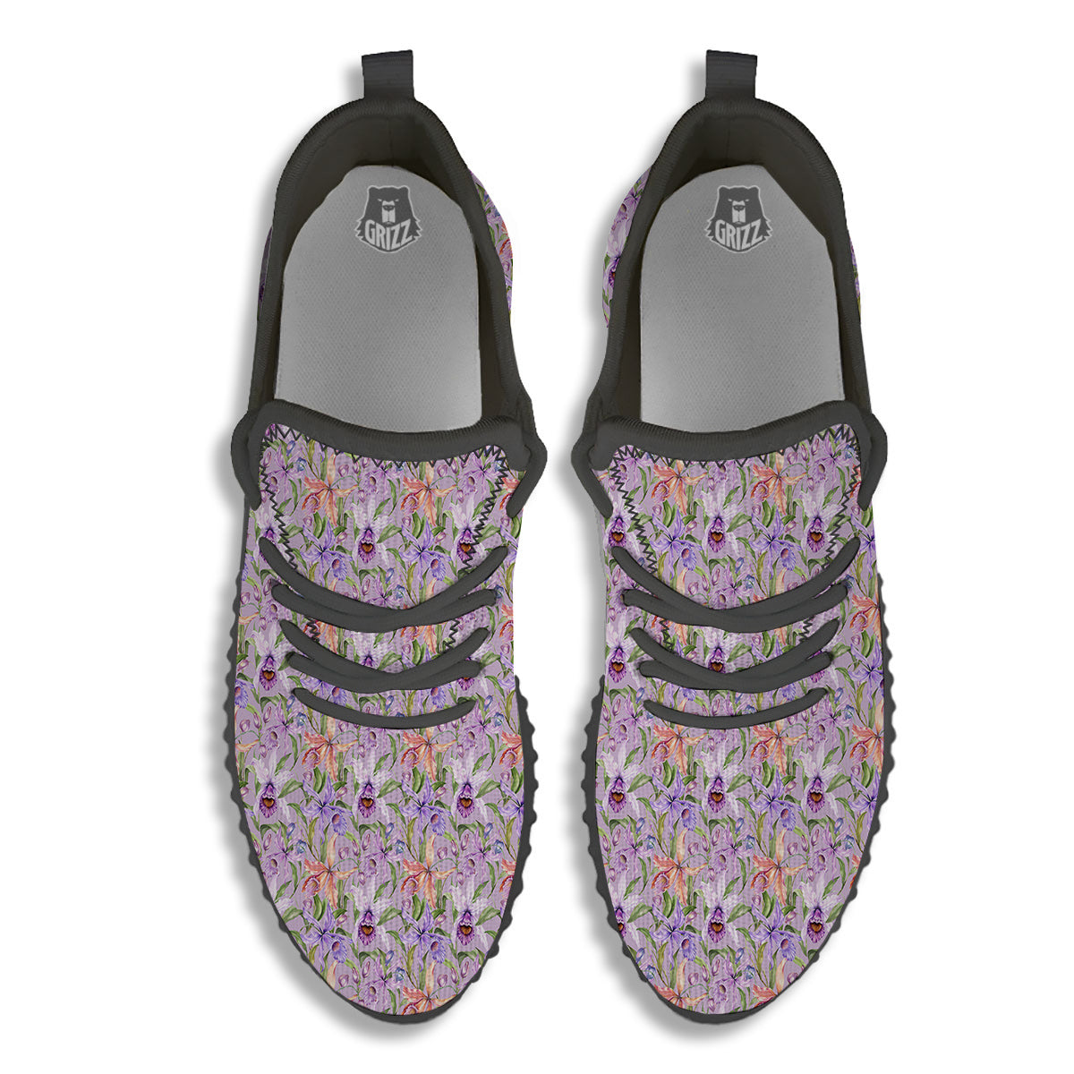 Cattleya Colorful Watercolor Print Black Walking Shoes-grizzshop