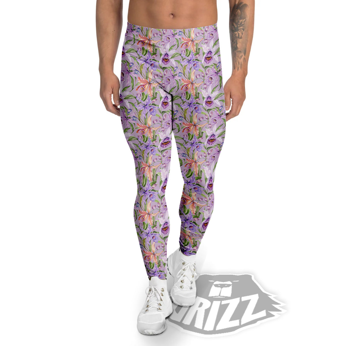 Cattleya Colorful Watercolor Print Men's Leggings-grizzshop