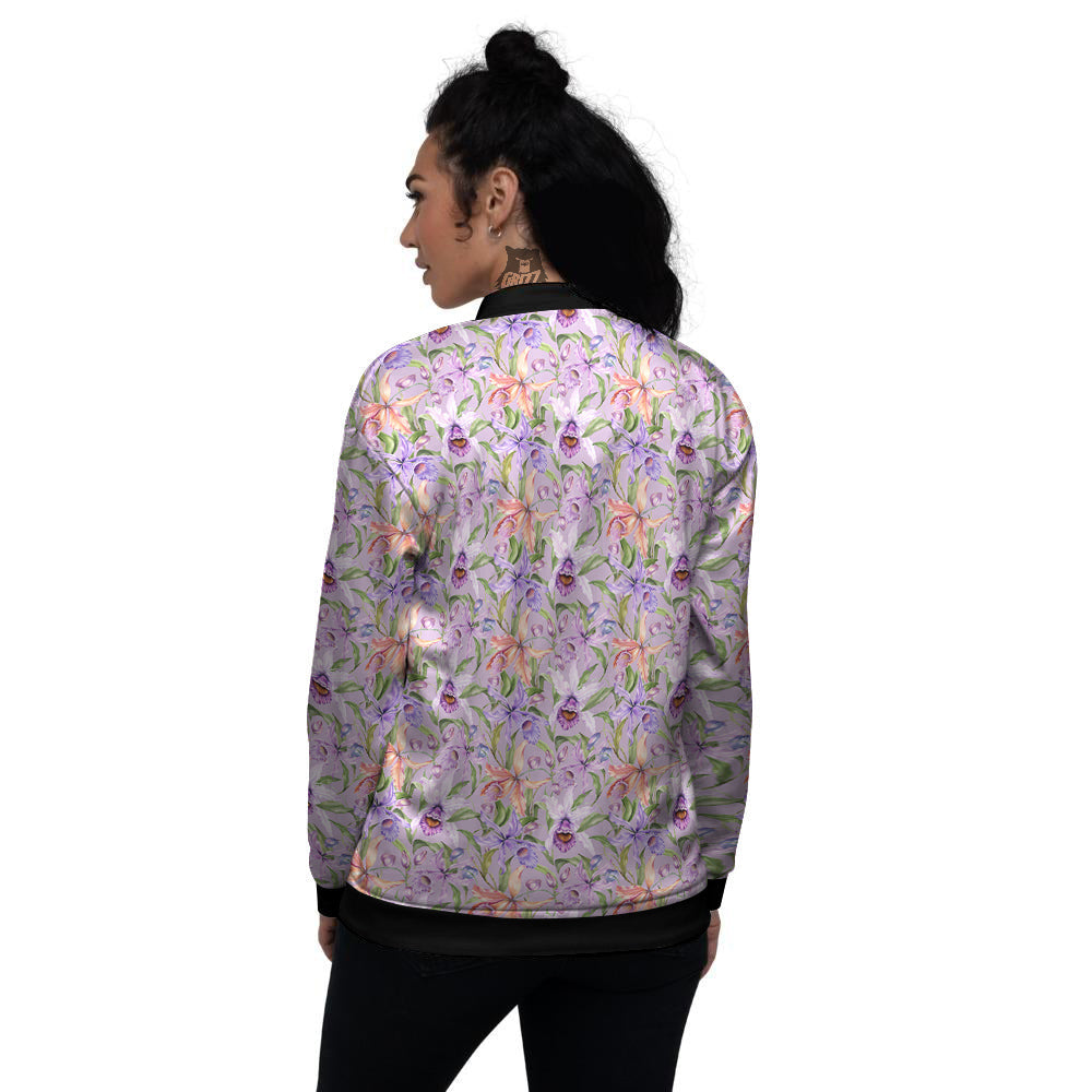 Cattleya Colorful Watercolor Print Women's Bomber Jacket-grizzshop