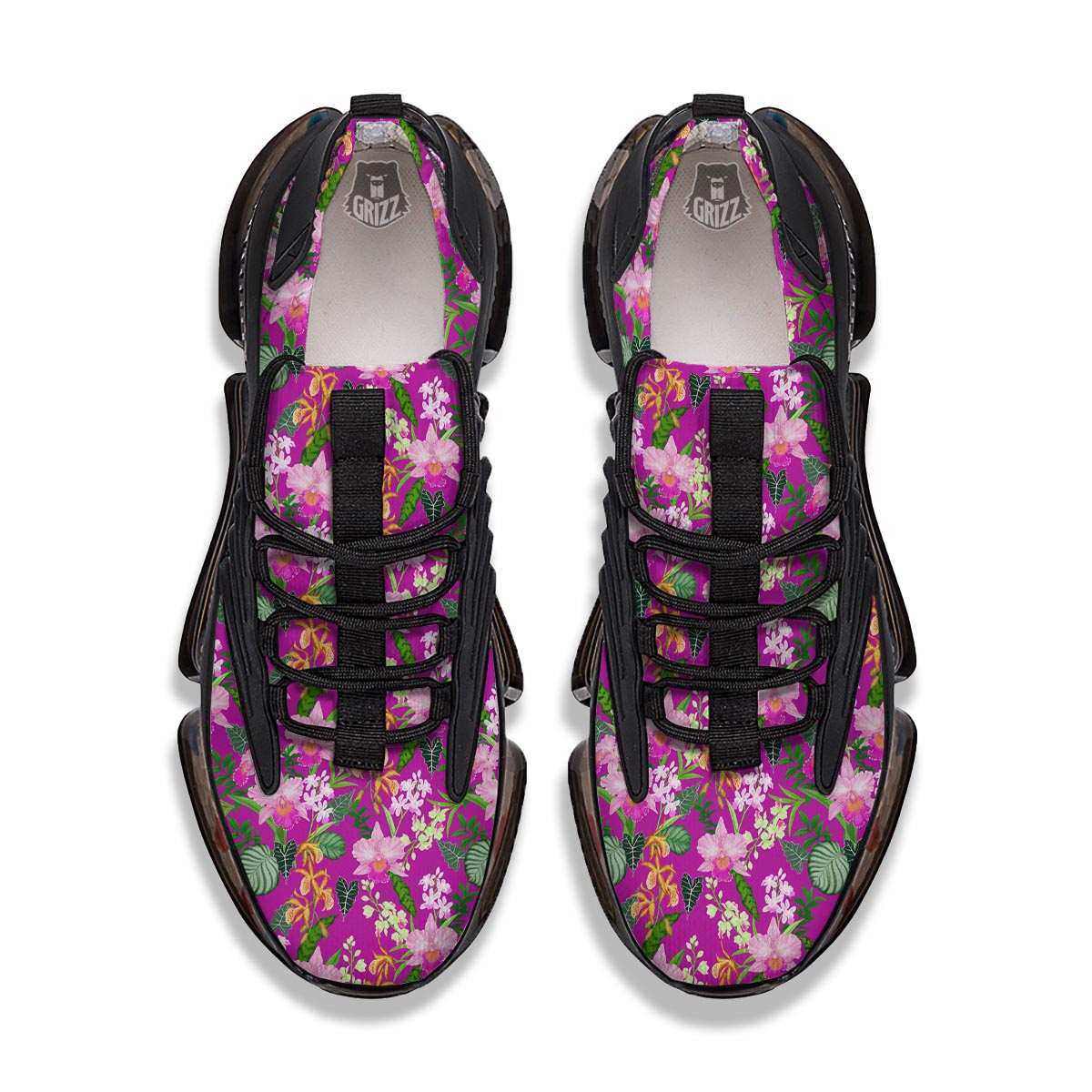 Cattleya Tropical Print Pattern Black Gym Shoes-grizzshop