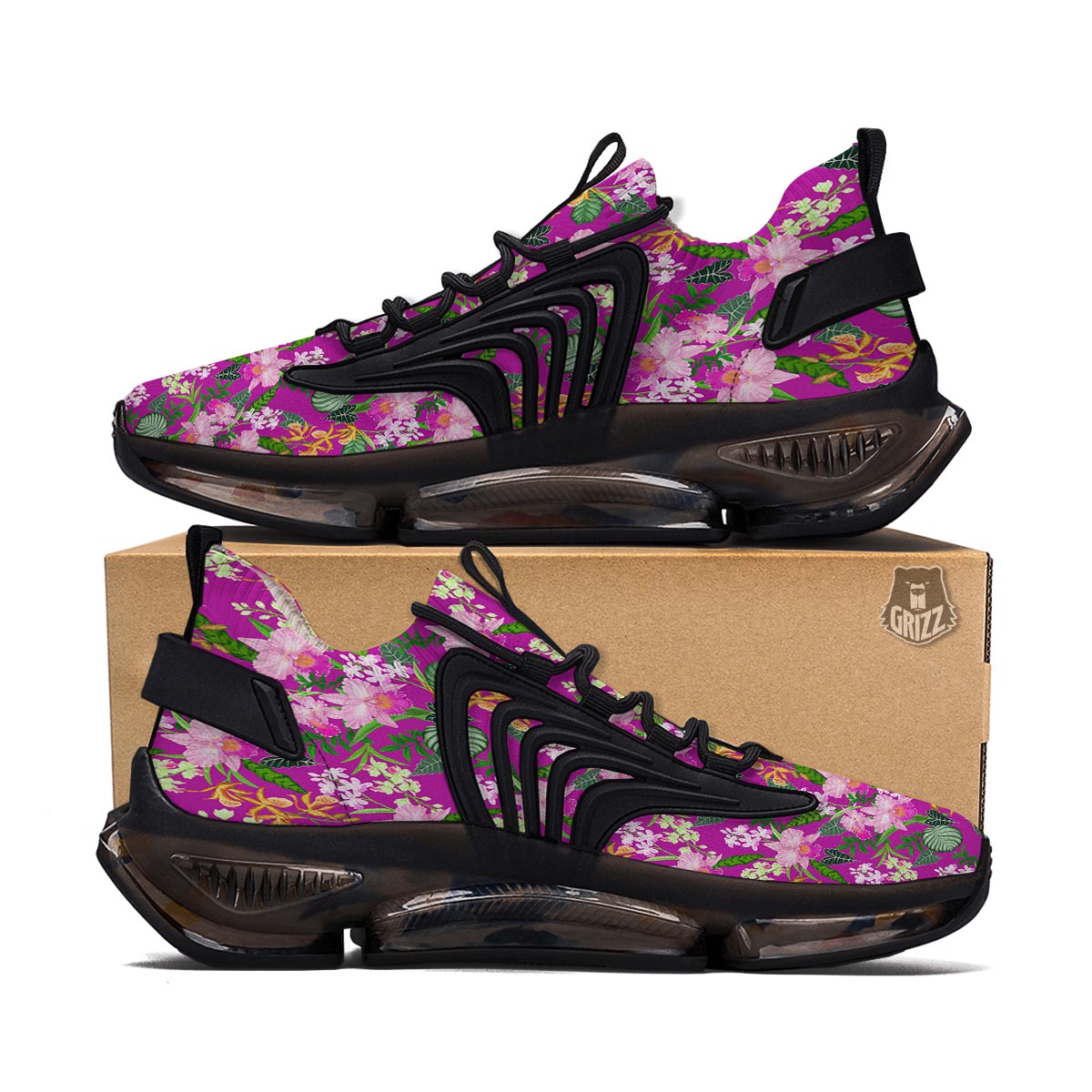 Cattleya Tropical Print Pattern Black Gym Shoes-grizzshop
